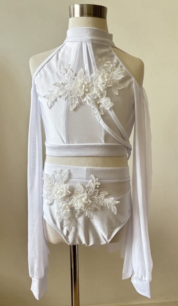 Custom design white  Lyrical dance costume base , two pieces set - Children size 6-8 - Image 2