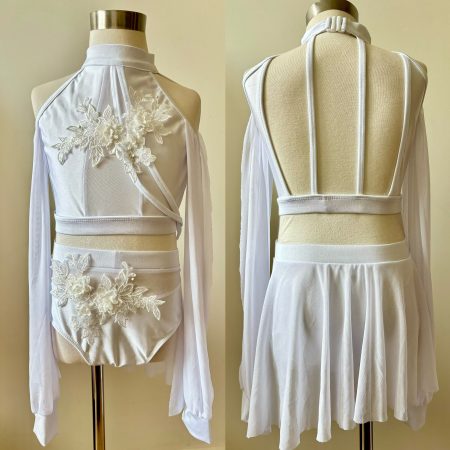 Custom design white  Lyrical dance costume base , two pieces set - Children size 6-8