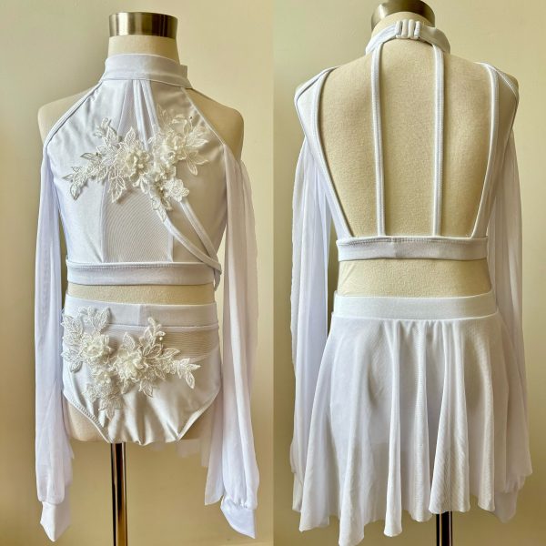 Custom design white  Lyrical dance costume base , two pieces set - Children size 6-8