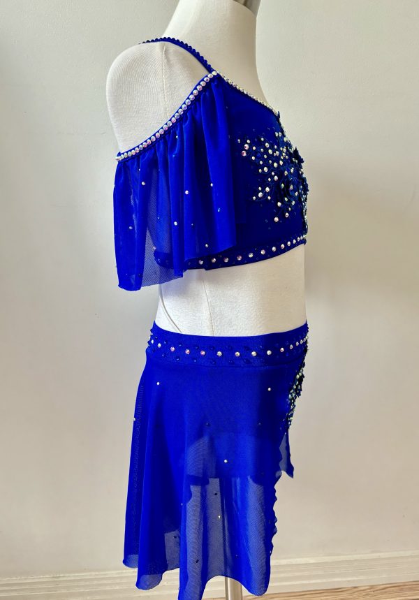 High end Royal blue Lyrical dance costume with a hair piece, Children size 8 - Image 5
