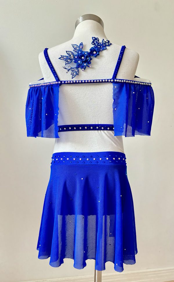 High end Royal blue Lyrical dance costume with a hair piece, Children size 8 - Image 4