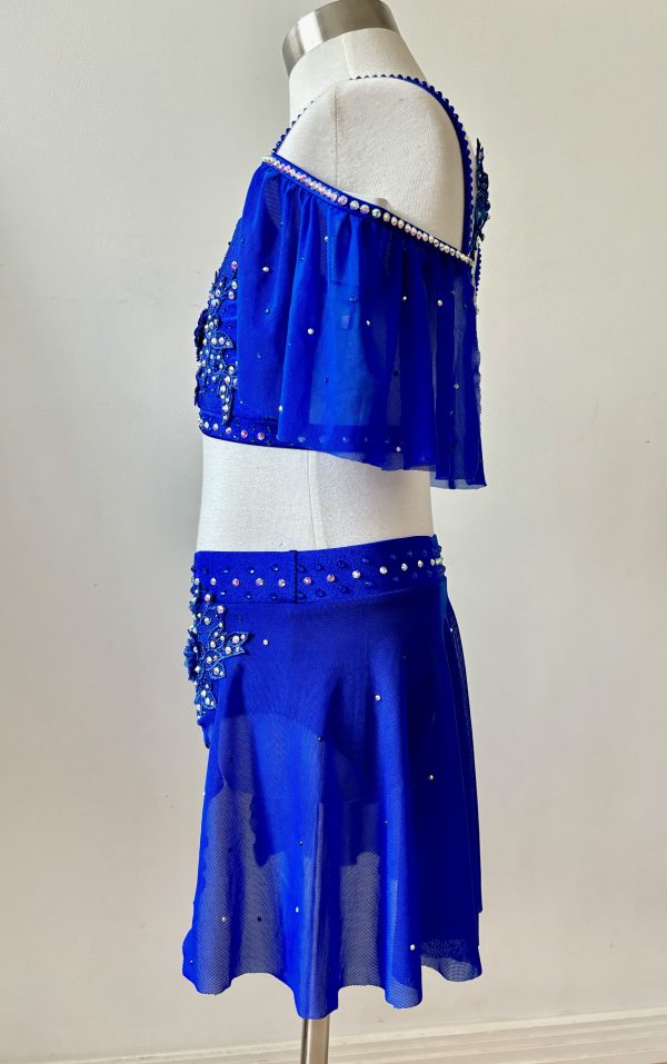 High end Royal blue Lyrical dance costume with a hair piece, Children size 8 - Image 3