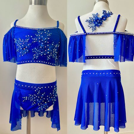 High end Royal blue Lyrical dance costume with a hair piece, Children size 8