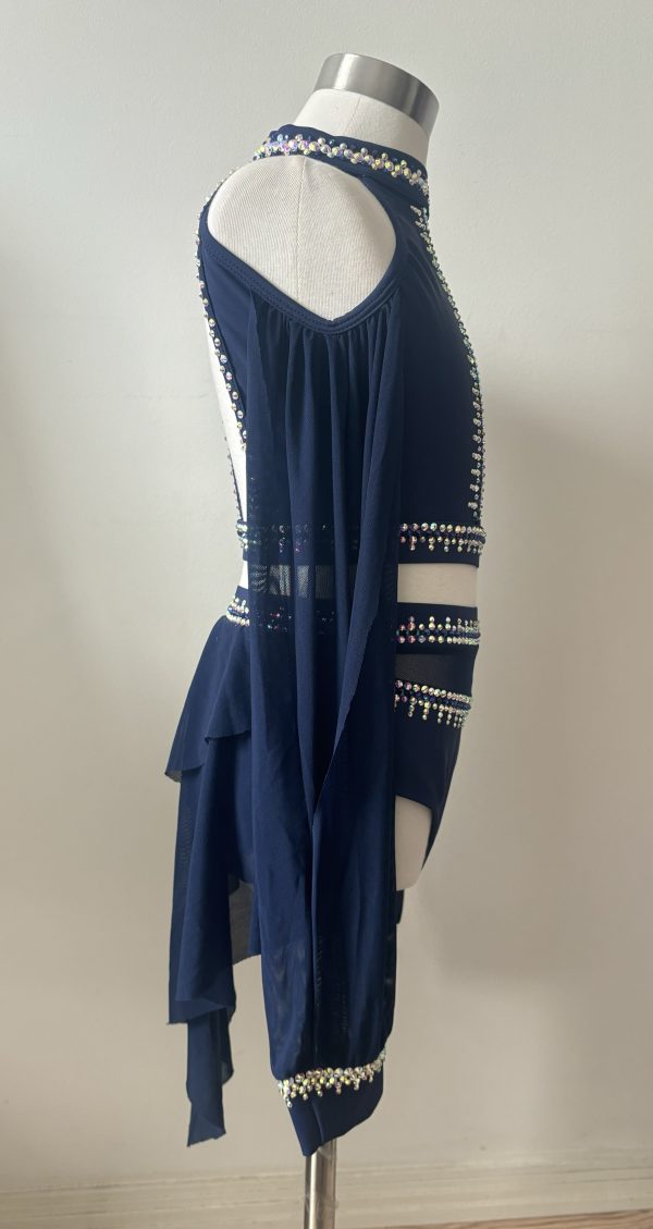 High end Custom design navy blue Lyrical dance costume base set , in Children size 6-8 - Image 7