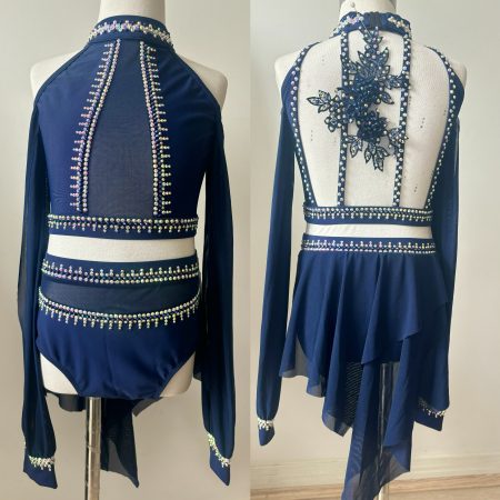 High end Custom design navy blue Lyrical dance costume base set , in Children size 6-8