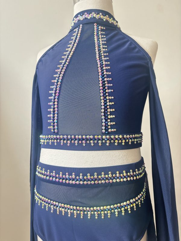 High end Custom design navy blue Lyrical dance costume base set , in Children size 6-8 - Image 6