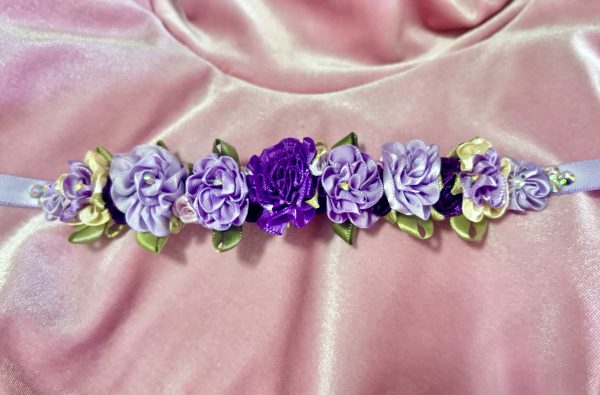Beautiful handmade mixed of purple flowers blooming on the lace Ballet bun wrap - Image 2