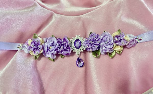 Handmade Jacaranda flowers blooming ballet bun wrap