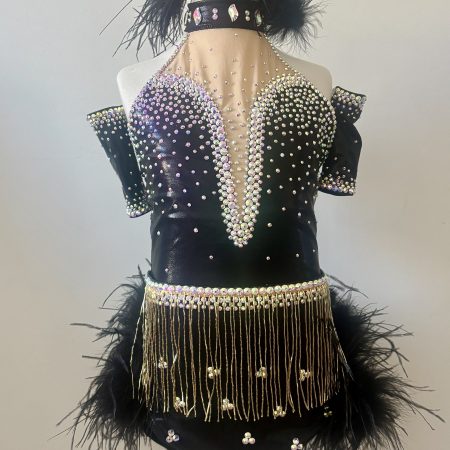 Custom made black musical theatre dance costume with black feather