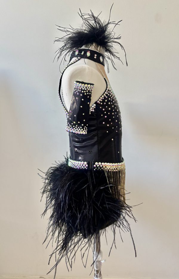 Custom made black musical theatre dance costume with black feather - Image 4