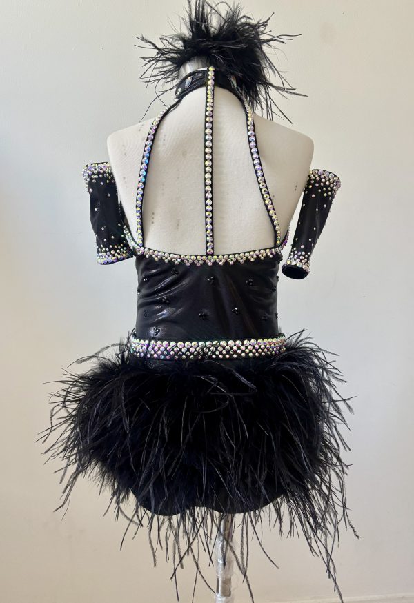 Custom made black musical theatre dance costume with black feather - Image 2