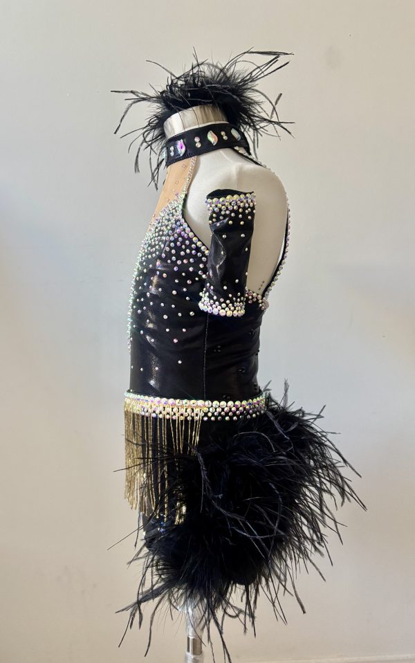 Custom made black musical theatre dance costume with black feather - Image 3